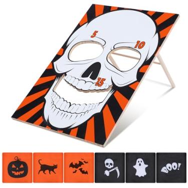 Imagem de Simgoing Pacote com 2 conjuntos de jogos de Halloween com caveira, 2 tabuleiros de jogo de arremesso de caveira com 6 sacos de feijão para crianças, atividades de Halloween, jogos, quintal, artigos de