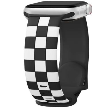 Imagem de DaQin Pulseira masculina quadriculada compatível com Apple Watch séries 10, SE, 9, 8, 7, 6, 5, 4, 3, 2 e Ultra 2 de 44 mm, 45 mm, 46 mm, 49 mm, 49 mm, 4