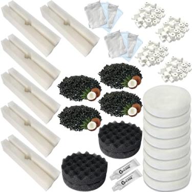Imagem de 42 peças de substituição de kits de mídia de aquário para filtros Fluval FX4 / FX5 / FX6 Canister, incluindo filtro de esponja, bloco de bioespuma, filtro de esponja de carbono, anel de cerâmica