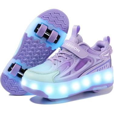 Imagem de Ufatansy - Novo tênis de patins recarregável com LED atualizado com 4 rodas destacáveis, tênis esportivos modernos para meninas, meninos, crianças, aniversário, ação de graças, dia de Natal, 9932-roxo