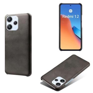 Imagem de Capa para Xiaomi Redmi 12 4G,Proteção contra quedas,Casca de volta de cor sólida simples,Design de couro de imitação de plástico-Black