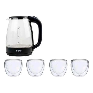Imagem de Jarra de Vidro Elétrica 1,8L + Copo Vidro Duplo 140ml 4p