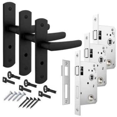 Imagem de Kit 3 Fechaduras Completas Soprano Ipanema Porta Madeira Banheiro Chave Fixa Maçanetas Espelho Contra Testa Parafusos