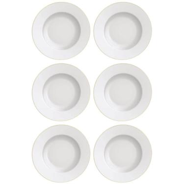 Imagem de Conjunto 6 Pratos em Porcelana para Pão Tramontina Elisa 17cm Borda Dourada Pão Jantar Almoço
