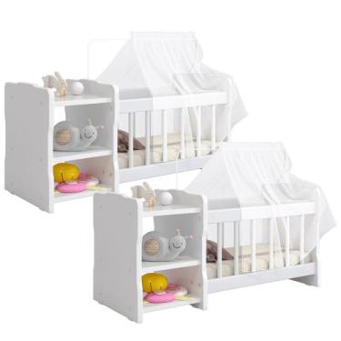 Imagem de Kit 2 Berços Para Boneca Cristal Ursinho C02 Brinquedo Infantil Branco