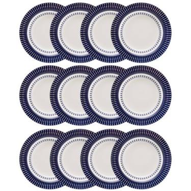 Imagem de Kit Jogo 12 Pratos Fundos Biona Colb em Cerâmica Decorada 21,5 cm - Ox