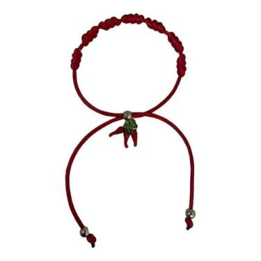Imagem de Pulseira Kabbalah 7 Nós Cetim Vermelha Com Três Pimentas - Meta Atacad