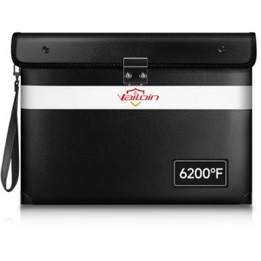Imagem de Bolsa de documentos à prova de fogo com fechadura, isolamento de 2,871 °C (35,3 x 27 cm), bolsa de dinheiro à prova de água de fogo com zíper resistente à água, bolsa de n segura com cadeado,