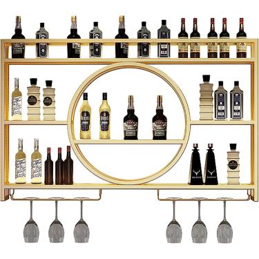 Imagem de Estante De Exposição De Vinho Montada Na Parede | Prateleiras De Vinho Redondas Industriais De Metal Moderno | Suporte De Exposição Do Ferro Da Cremalheir, Black, 140x15x80cm/55x5.9x31in