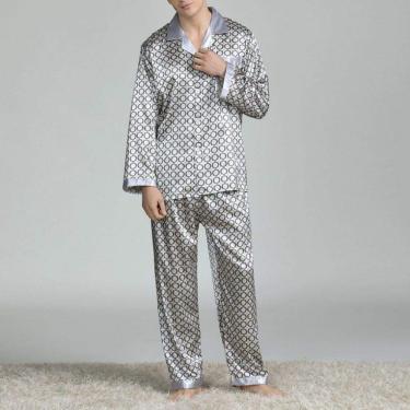 Imagem de Pijamasconjuntos De Pijama De Mancha Masculina Pijamas Homens Sleepwear Camisola De Seda Estilo Moderno Para Casa Masculina Aconchegante Dormindo, E, XL