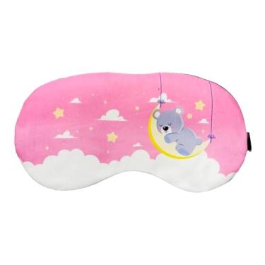 Imagem de Tapa Olhos Urso Sono Lua Rosa Estrelas Mascara de Dormir Nuvens Ursinho