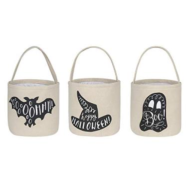 Imagem de Balde de 3 peças para Halloween Trick or Treat – Bolsa de cesta para crianças (chapéu mágico, fantasma, morcego)