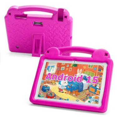 Imagem de paitanry Tablet Android de 10 polegadas, tablet infantil Android 15, A523 Octa-Core, 8 GB + 64 GB, 1 TB expansível, WiFi 6 (2,4 G + 5 G), capa de EVA com suporte, rosa