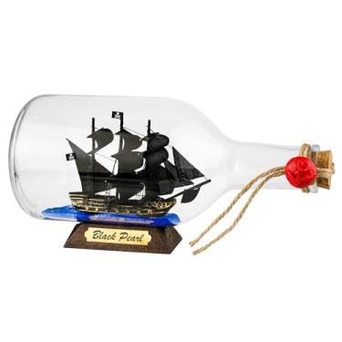 Imagem de SAILINGSTORY Navio pirata em uma garrafa modelo de barco à vela decoração náutica preto pérola preto velas