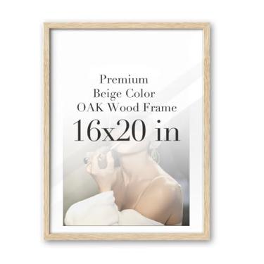 Imagem de iHery Moldura padrão de 40,6 x 50,8 cm, cor bege, madeira de carvalho natural, com fundo espesso de vidro acrílico de alta transparência, molduras para fotos, design minimalista, borda estreita, 1