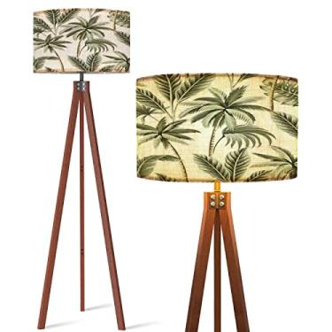 Imagem de DQWIJAKX91 Candeeiro de chão de madeira tropical vintage havaiana palmeiras bananeira folhas de palmeira floral de linho abajur regulável de canto alto lâmpada de leitura moderna para sala de estar