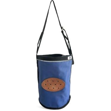 Imagem de Westride Bolsa de alimentação para focinheira de cavalo e cabra com alça ajustável de couro resistente (azul)
