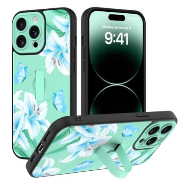 Imagem de AIGOMARA Capa compatível com iPhone 14 Pro Max com alça de dedo, estampa floral de lírio de borboleta para mulheres e meninas, capa protetora fina à prova de choque de TPU macio para iPhone 14 Pro Max