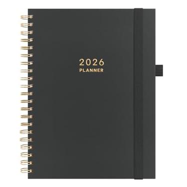 Imagem de Agenda 2026 Per Se, tamanho A4, diário, semanal e 18 meses, agenda diária, abas mensais, papel grosso de 100 g/m² (preto)