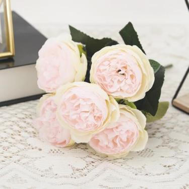 Imagem de Flores artificiais de peônia de seda, buquê de rosas, decoração de Natal para casa, arranjos florais falsos para casamento, jardim, guirlanda para festa, acessórios faça você mesmo (rosa champanhe)