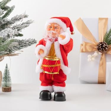 Imagem de Decoração elétrica de Papai Noel, bateria musical ou lanterna iluminada, boneco animado de brinquedo de Natal de 28 cm, enfeite de feriado em movimento presente para casa, cornija, árvore, festa