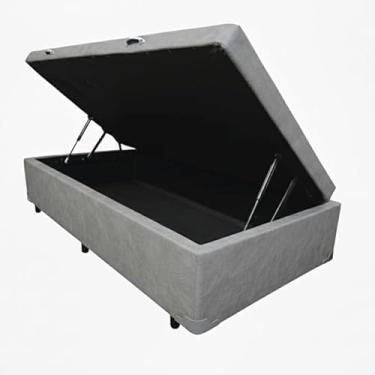 Imagem de Cama Box Baú Solteiro, 188x88x42 cm, Estrutura Blindada com Pistão a Gás (Corino Cinza)