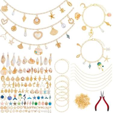 Imagem de Quelay 328 pingentes dourados de ouro para fazer joias, kit de fabricação de joias, faça você mesmo, com 118 pingentes, 200 anéis de salto, 5 colares, 5 pulseiras, acessórios para presente, artes