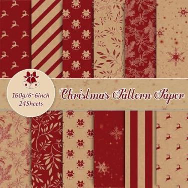 Imagem de Whaline 24 folhas de papel padrão natalino kraft rena vermelha floco de neve papel especial dupla face para Natal, artesanato faça você mesmo, cartões, álbum de fotos, decoração, 15 x 15 cm
