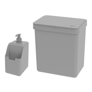 Imagem de Kit Cozinha Dispenser Porta Detergente Lixeira 2,5L Single grafite - Coza
