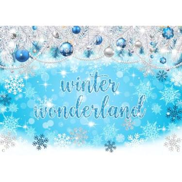 Imagem de LYCGS Pano de fundo azul e prata do país das maravilhas de inverno, 244 x 70,8 cm, faixa de festa de inverno na neve Onederland, fundo fotográfico de Natal X-452