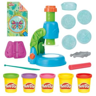 Imagem de Play-Doh Microscópio leve e visual para crianças a partir de 3 anos, brinquedos eletrônicos pré-escolares para meninas e meninos, 9 acessórios e 5 cores
