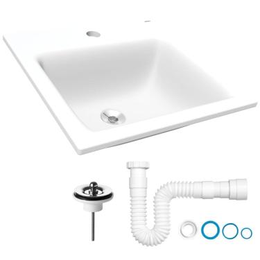 Imagem de Kit Cuba Quadrada de Sobrepor SS-01 com Sifão e Válvula - 7720014 - LORENZETTI