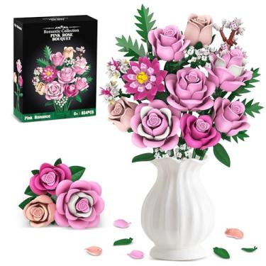 Imagem de Pink Rose Bouquet Flowers Building Set, 834Pcs Roses Artificial Flowers Botanical Collection Compatible with Lego Flowers for Adults Gifts for Mom Her Christmas Anniversary for Women