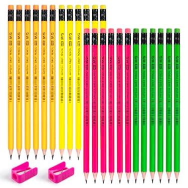 Imagem de M&G Pacote com 24 lápis HB da série diária, lápis hexagonais pré-afiados de madeira com borrachas, 4 barris de cor, inclui 2 mini apontadores para escrever desenho e material de escritório escolar