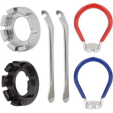 Imagem de Chave de raio de bicicleta, ferramenta de bicicleta para ajuste de aro, kit de manutenção ideal com alavanca de pneu, reparo correto de ciclismo, alça de borracha de aço forjado universal, raios de