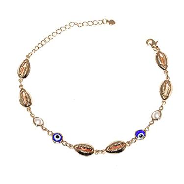 Imagem de Pulseira Buzios Olho Grego Com Pedra Branca Folheada!