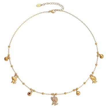 Imagem de Kokoma Colar com pingente de cachorrinho fofo para mulheres, zircônia cúbica com pingente de sino pendurado, corrente ajustável, joia chique de animal de estimação