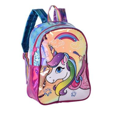 Imagem de Mochila Unicornio Holográfica Brilhante Escolar Infantil