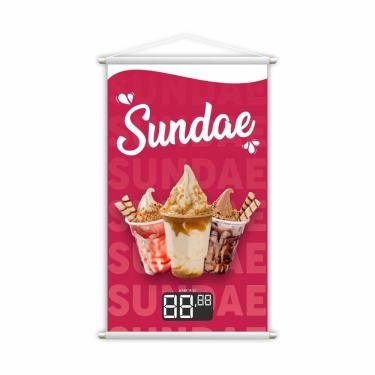 Imagem de Banner Sundae Sorvete Sorveteria Gelado Preço Lona 60X40Cm
