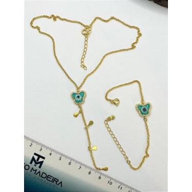 Imagem de Conjunto Borboleta Olho Grego Azul - Banho de Ouro 18K - 1 Unidade - n