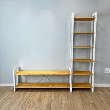 Imagem de Rack de TV de Madeira Pinus com Estante 6 Prateleiras Slim Linea Nozes