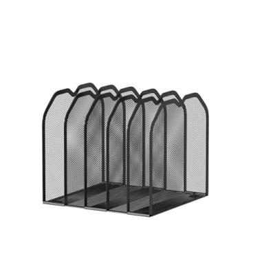 Imagem de FANXIYQ Organizador de pastas de arquivos preto com 5 seções para mesa – suporte vertical de metal, organizador de arquivos de mesa, suporte vertical para pasta de carta/A4, classificador de arquivos