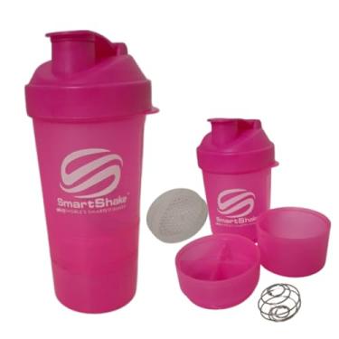 Imagem de Coqueteleira Esportiva 400ml com Divisórias – Shaker para Suplementos, Whey e Academia (Rosa)