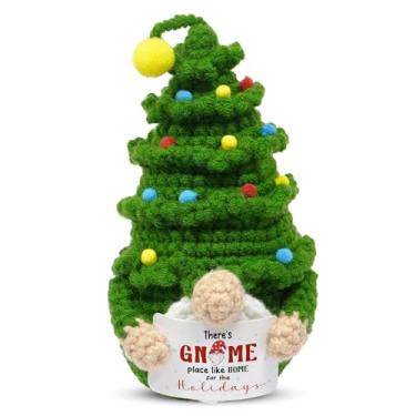 Imagem de Árvore de Natal de crochê, decoração de pelúcia feita à mão, enfeite de Natal fofo com placa de árvore de Natal, presente festivo para amigos e familiares