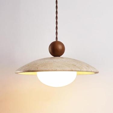 Imagem de Luminária pendente moderna de meados do século, luminária de teto vintage de madeira, luminária pendente nórdica de mármore e pedra natural, lustre de fazenda para mesa de jantar, ilha de co