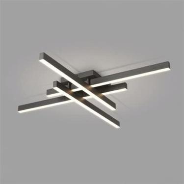 Imagem de Lustre nórdico minimalista preto regulável, luminária de teto LED moderna, luminária geométrica retangular LED para quarto e sala de estar, com controle remoto