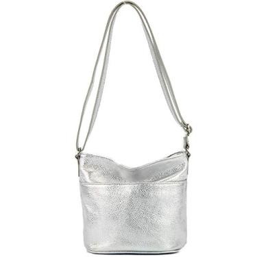 Imagem de modamoda de - T198 - Bolsa de ombro italiana pequena feita de couro, Prata metálica
