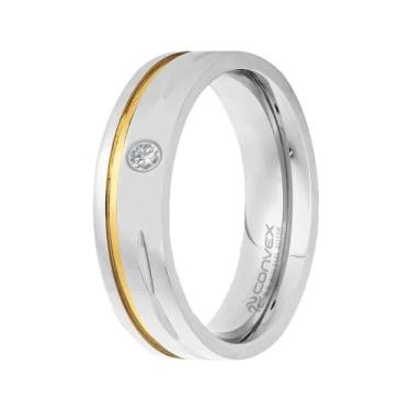 Imagem de Aliança de Aço Deam 6mm com Filete em Ouro e Zircônia