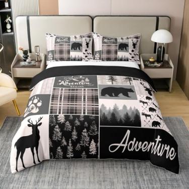 Imagem de Erosebridal Capa de edredom de caça urso veado 100% algodão king size para crianças búfalo patchwork capa de edredom rústica fazenda garra conjunto de cama para meninos adolescentes homens aventura