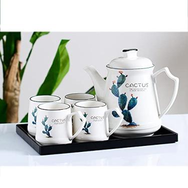 Imagem de Conjuntos de chá de porcelana serviço de chá de cerâmica para adultos, conjuntos de chá com bule de chá conjunto de xícara de café com bandeja para casa, 6 xícaras (4 xícaras) (4 xícaras) (4 xícaras